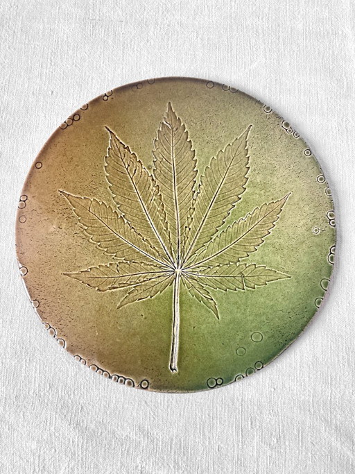 Salvamentel artesanal de cerámica esmaltada, huella de hoja de cáñamo