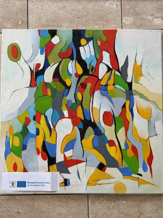 Image 1 of 4x acrylic on canvas and paper, unframed