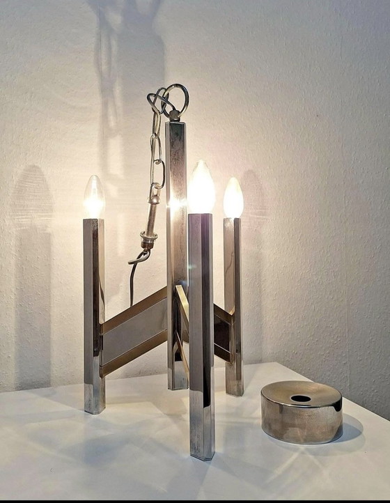 Image 1 of Suspension en laiton chromé Gaetano Sciolari, années 70