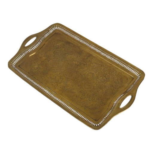 Vassoio vintage orientale in ottone con decorazioni floreali, 50 cm – decoratieve objecten, Brass (photo 2 of 17)
