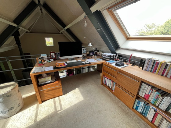 Schreibtisch mit Schubladenelement, Metall, Holz, Braun (Foto 4 von 5)