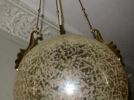 Image 1 of Doria Leuchten Frosted Glass and Brass Globe Pendant Light, 1970s