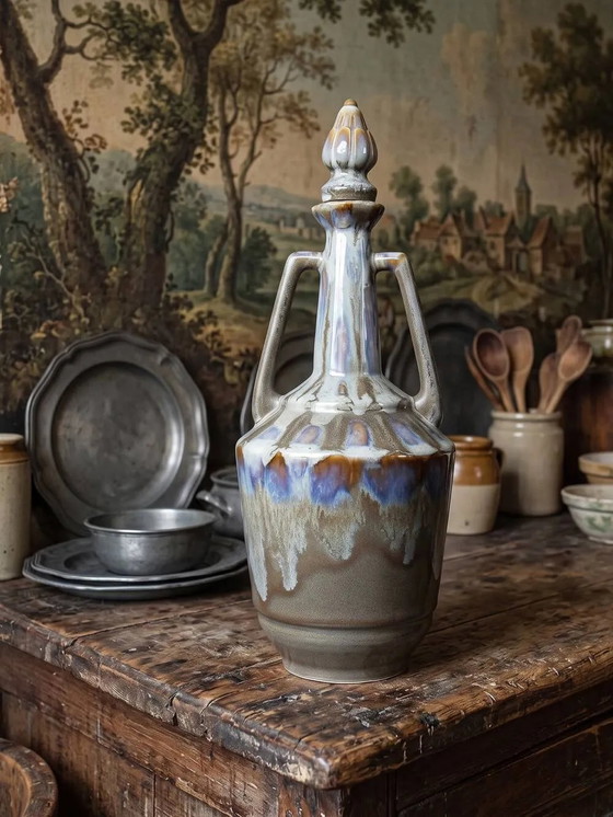 Bottiglia vintage in gres con smalto fiammato, Francia . – Bicchieri e caraffe, Porcellana, Sughero (photo 3 of 14)