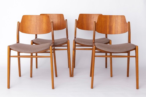 4 Mid Century Teak-Esszimmerstühle, Hartmut Lohmeyer für Wilkhahn, 1960er Jahre