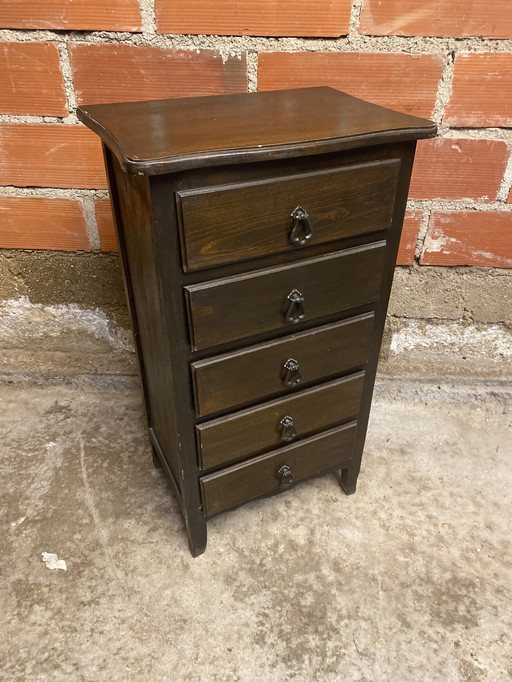 Commode Chiffonnier Ancien 5 Tiroirs Bois Vintage #D396