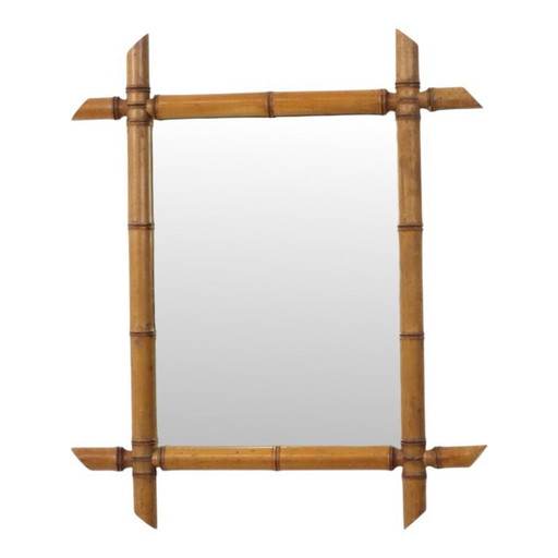 Franse Houten Spiegel Faux Bamboe Chinoiserie 57x47cm