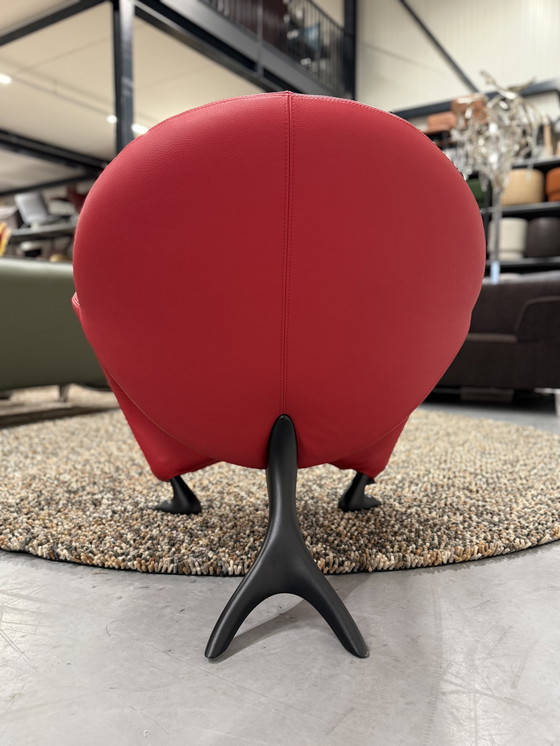 Image 1 of Leolux Papageno Armchair Red Leather With Black Base