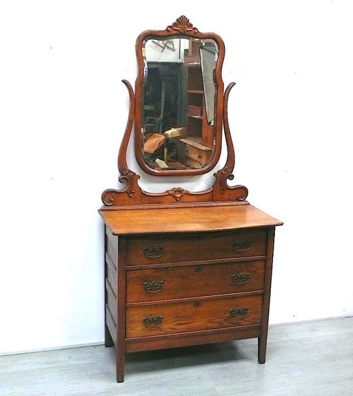 Antique mirrored chest of drawers with 3 drawers and tilting mirror, American walnut, circa 1900