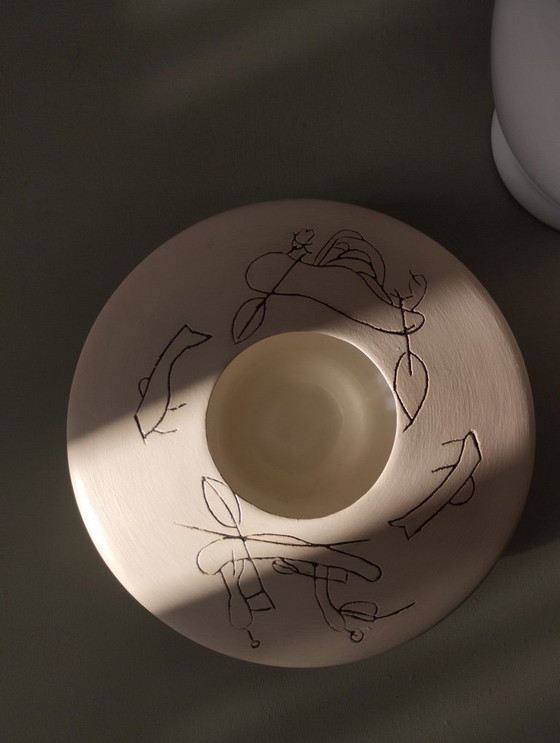 Image 1 of Photophore décor gravé MicMac Pottery Walfield Artisanat Indien Amérique du Nord