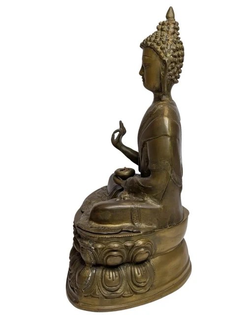Antiek vuurverguld bronzen Boeddhabeeld – Himalaya, 19e eeuw – Beeldhouwkunst, Gold (photo 8 of 12)