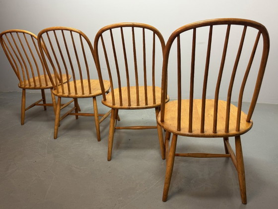Image 1 of Set of 4 Mid-Century Design Spindle Back Dining Chairs by Bengt Akerblom & Gunnar Eklöf for Nässjö Stolfabrik, Sweden 1950s.