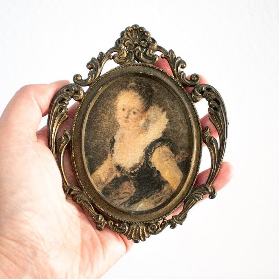 Vintage Brass Italian Oval Frame: With Print of Madame Brillon De Jouy – Decorative Objects (photo 7 of 7)