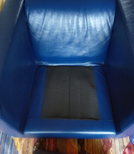 Image 1 of Divano e poltrona in pelle a 3 posti Hulshoff (blu)