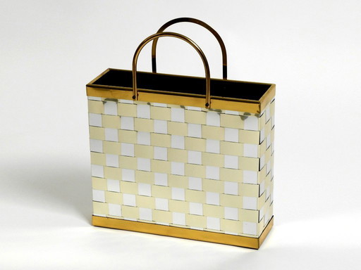 Stunning 1980s brass magazine rack in Hollywood Regency design