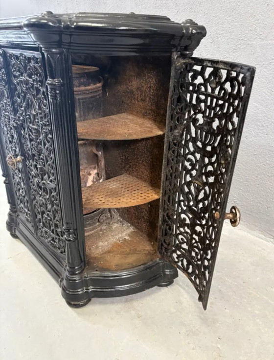 Image 1 of Antique Decorative Fireplace Insert Ornate Cast Iron Black 1900s French Style
