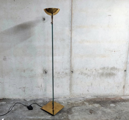 Lampadaire vintage en laiton et verre par Max Baguara pour Lamperti, 1970