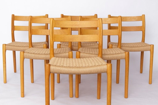 Set of 6 Niels Otto Møller Model 84 Dining Chairs in Oak | Danish Mid-Century Modern, 1970s, Handwoven Paper Cord, Vintage Desig