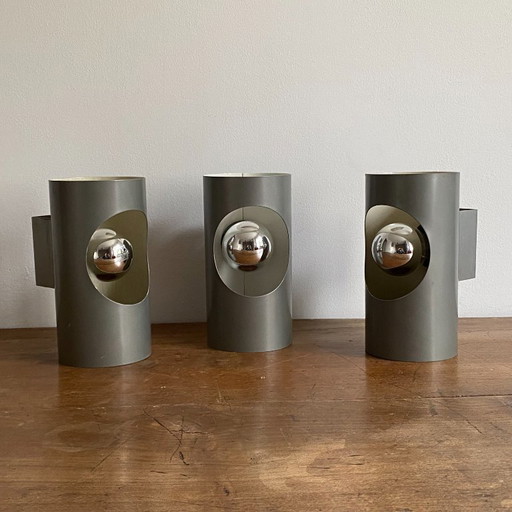 Set of 3 Oxar wall lights. 1970s. Space Age