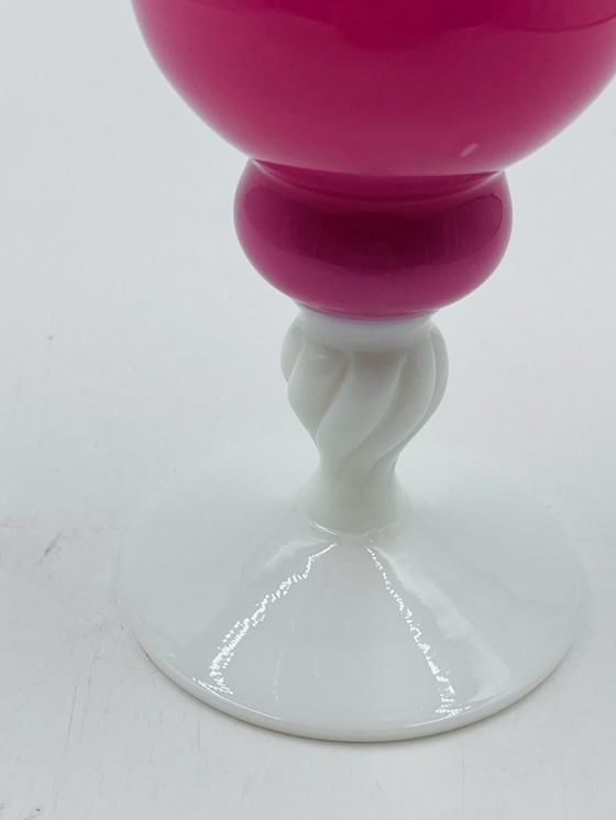 Image 1 of Pink and white opaline vase, 31 cm