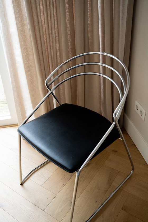 2 Vintage Design 80’s Stilistische Draadstaal Stoelen Chroom – Eetkamerstoelen, Leather (photo 7 of 10)