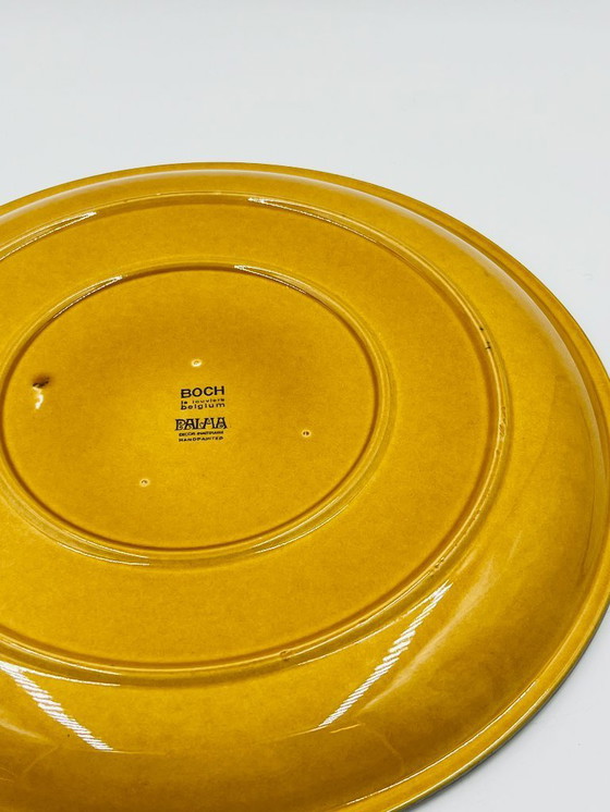 Image 1 of Boch La Louvière Palma geel gespikkelde vintage schaal