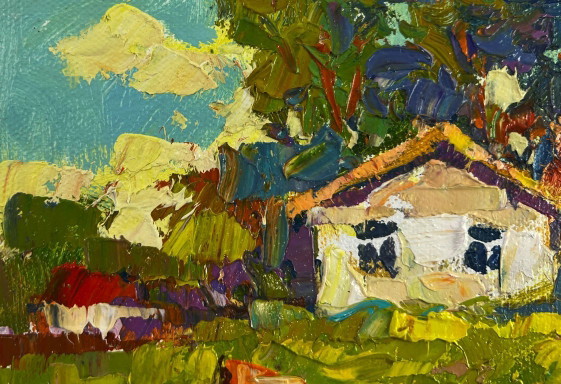 Image 1 of Original Oil Painting Summer Village Landscape Quiet evening dreams