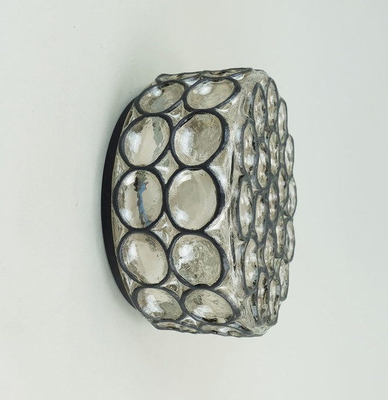 Image 1 of glashuette limburg applique o incasso in vetro con anello in ferro 1960s 70s