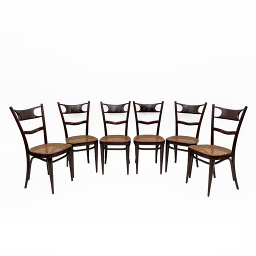 Ensemble de six chaises Thonet napolitaines en hêtre courbé du début du XXe siècle, Sautto & Liberale