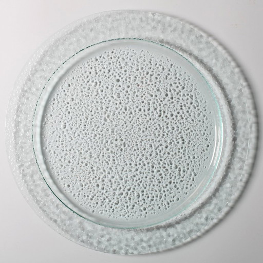 Vintage Georgia Green Bubble Glass schaal / Groot tafelstuk / Italië / jaren 1990