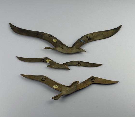 Image 1 of 3 x vintage messing grote wandvogels vogelvlucht