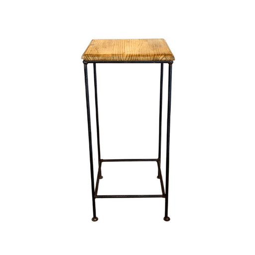 Industrial Steel and Wood Side Table