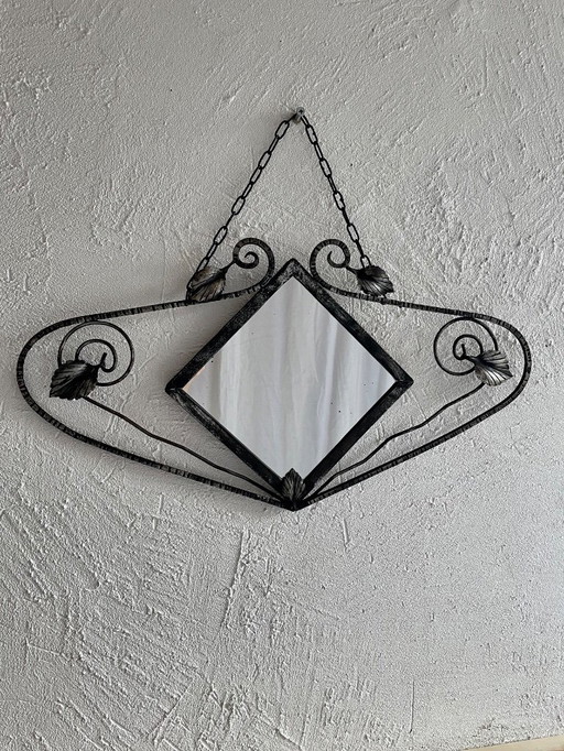 Espejo de hierro forjado Art Déco francés, década de 1930