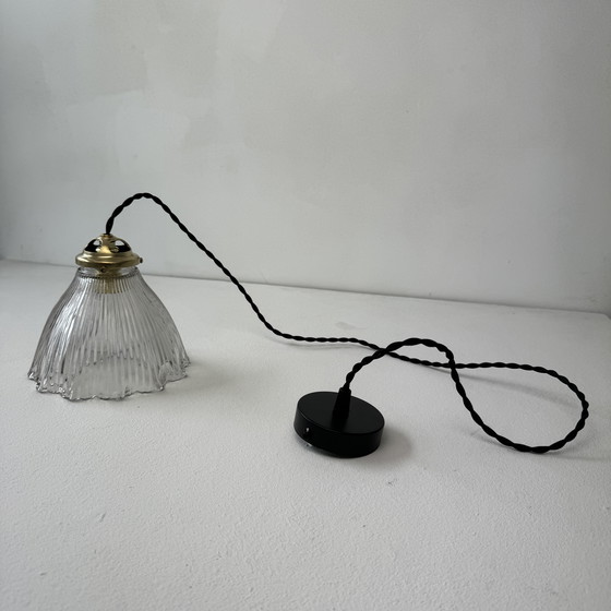 Image 1 of Paar vintage prismatische glazen hanglampen