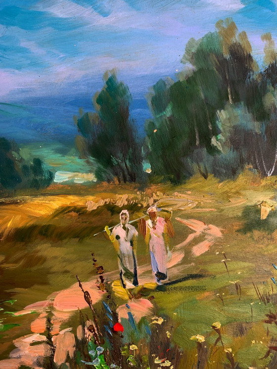 Image 1 of Original Oil Painting Summer Nature Landscape A light breeze on a flower field