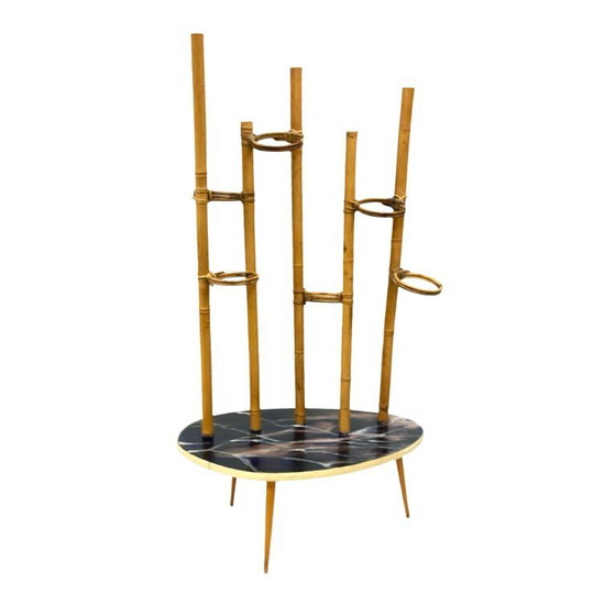 Image 1 of Mid-Century Modern Plant Stand – Europe, 1960s-1970s, Bamboo & Artistic Resin Tabletop