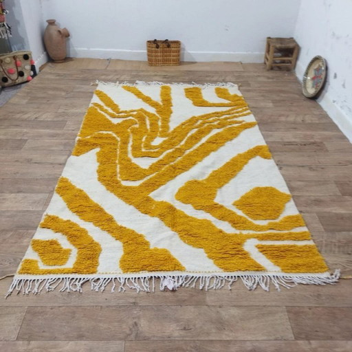 Natural Golden Wool Berber Rug – Boho Chic Unique Piece Handwoven (255 × 160 cm)
