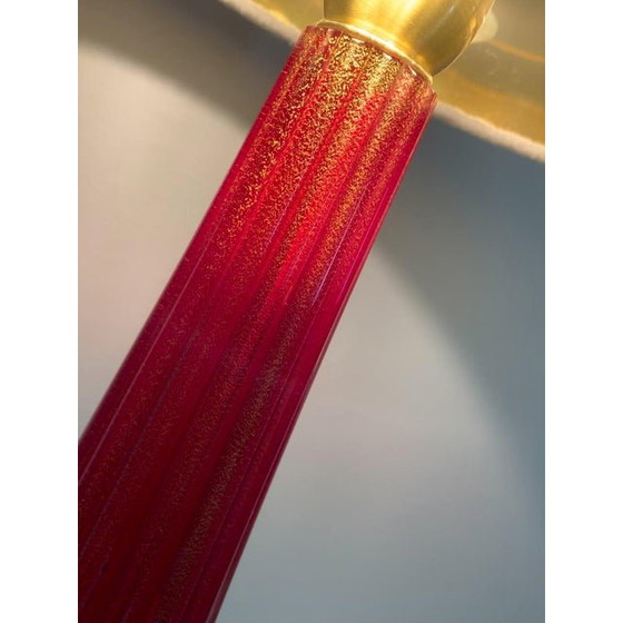 Image 1 of Lot von 2 Gold und Rot Murano Glas Tischlampe mit Schirm