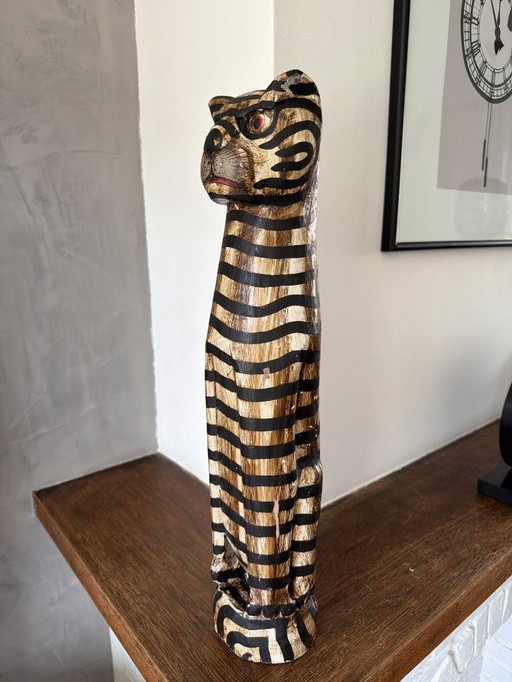 Vintage grote gestreepte kat 50cm hoog