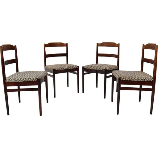 Mid-century set of 4 fabric and wood chairs Ton, Czechoslovakia 1970s