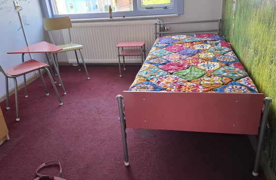 Jaren 60 slaapkamerset – Merk onbekend, Eenpersoonsbedden, Metal, Textile (photo 3 of 8)