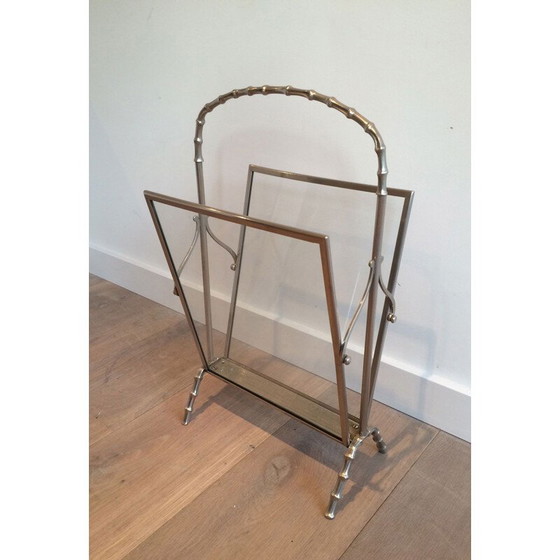 Image 1 of Vintage silver plated bronze faux-bamboo ringed magazine rack, 1940