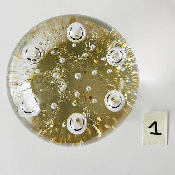 Image 1 of Vintage Glass Crystal Ball Paperweight Clear Crystal Bubbles Gold Dust 1970's