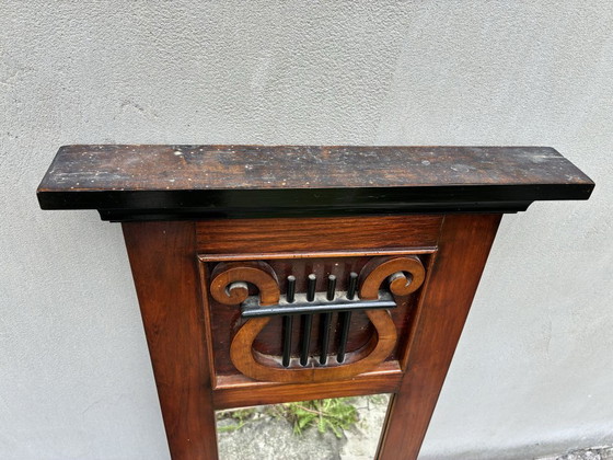 Empire style wall mirror with carved lyre motif, mid-19th century, Wood, Glass, Brown, Klassiek (photo 2 of 5)
