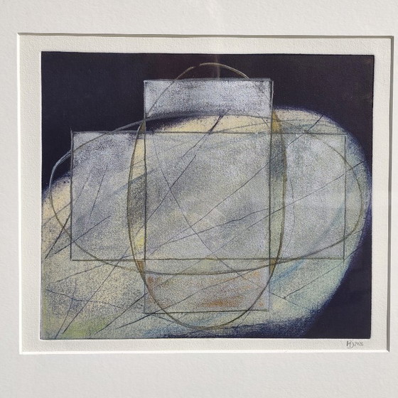 Vintage Zilverkleurige Ets - handgeschilderd - Geometrisch - A.Dombrowsky - 1987, Giclée Prints, Anders (foto 5 van 10)