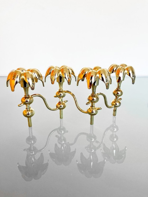 Image 1 of Seltener hellgoldfarbener Nagel Palm Kerzenleuchter aus den 70er Jahren