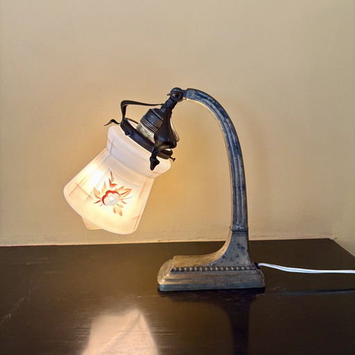 Lampe de table ou lampe de bureau Art Déco avec verre peint.