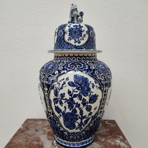 Vaso antico vintage in porcellana con coperchio Petrus Regout