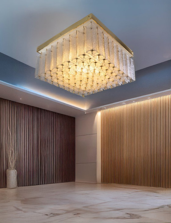 Image 1 of Lampada da soffitto Bohemian in vetro testurizzato e ottone, anni '60