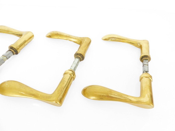 Image 1 of Set di 4 coppie di maniglie per porte in ottone massiccio del 1960 circa