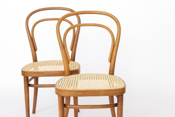 Image 1 of Pair of Vintage Thonet Model 14 Chairs | Radomsko Bentwood Dining Chairs | New Cane Seats